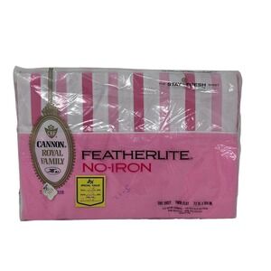 Cannon Vintage Featherlite Twin Flat Sheet Pink Stripe No Iron Muslin 70s NOS